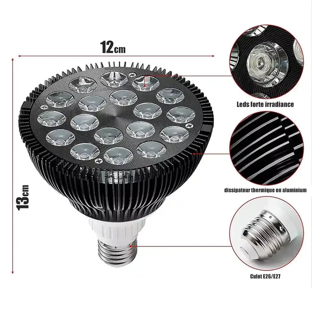 Lampe LED Rouge et proche-infrarouge 54W avec lunettes - Photobiomodulation et Luminothérapie
