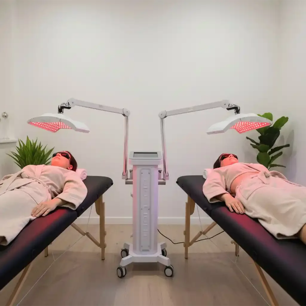 Appareil-dispositif-de-photobiomodulation-PBM-therapie-laser-rouge-proche-infrarouge-bleu-avec-2-tetes-equipees-de-panneaux-led-tres-puissants-le-tout-sur-roulettes_france