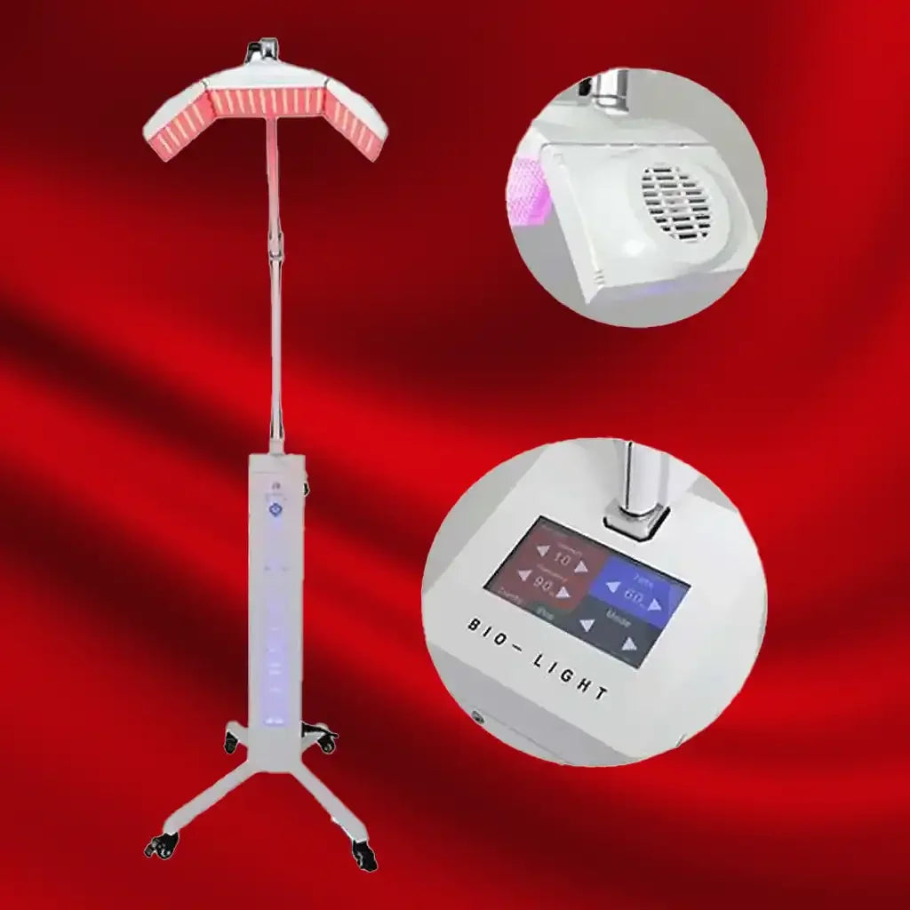 Panneau-sur-pied-led-rouge-proche-infrarouge-et-bleu-photobiomodulation-phototherapie-laser-rouge-pour-la-peau-visage-douleurs-stress-sommeil-bioledtherapy-france